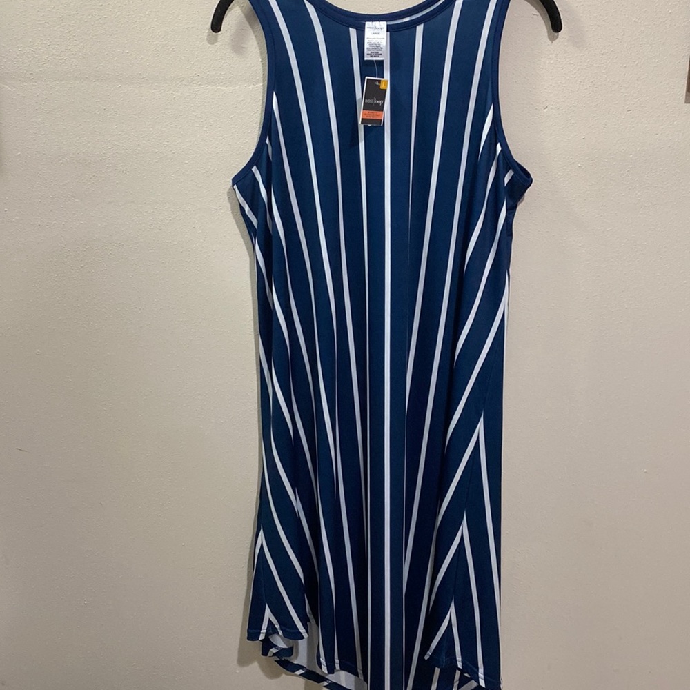 WESTLOOP WOMEN HANDKERCHIEF HEM DRESS BLUE AND WHITE STRIPES